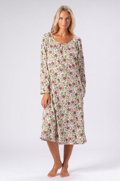 Trofé pitkähihainen pitkä yöpaita, kukallinen/roosa