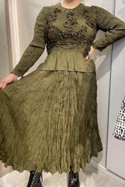 Yhden koon 2-os rypytetty mekko, vihreä