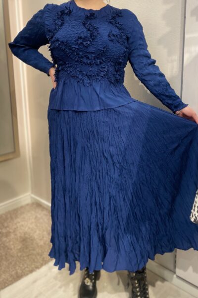 Yhden koon 2-os rypytetty mekko, sininen