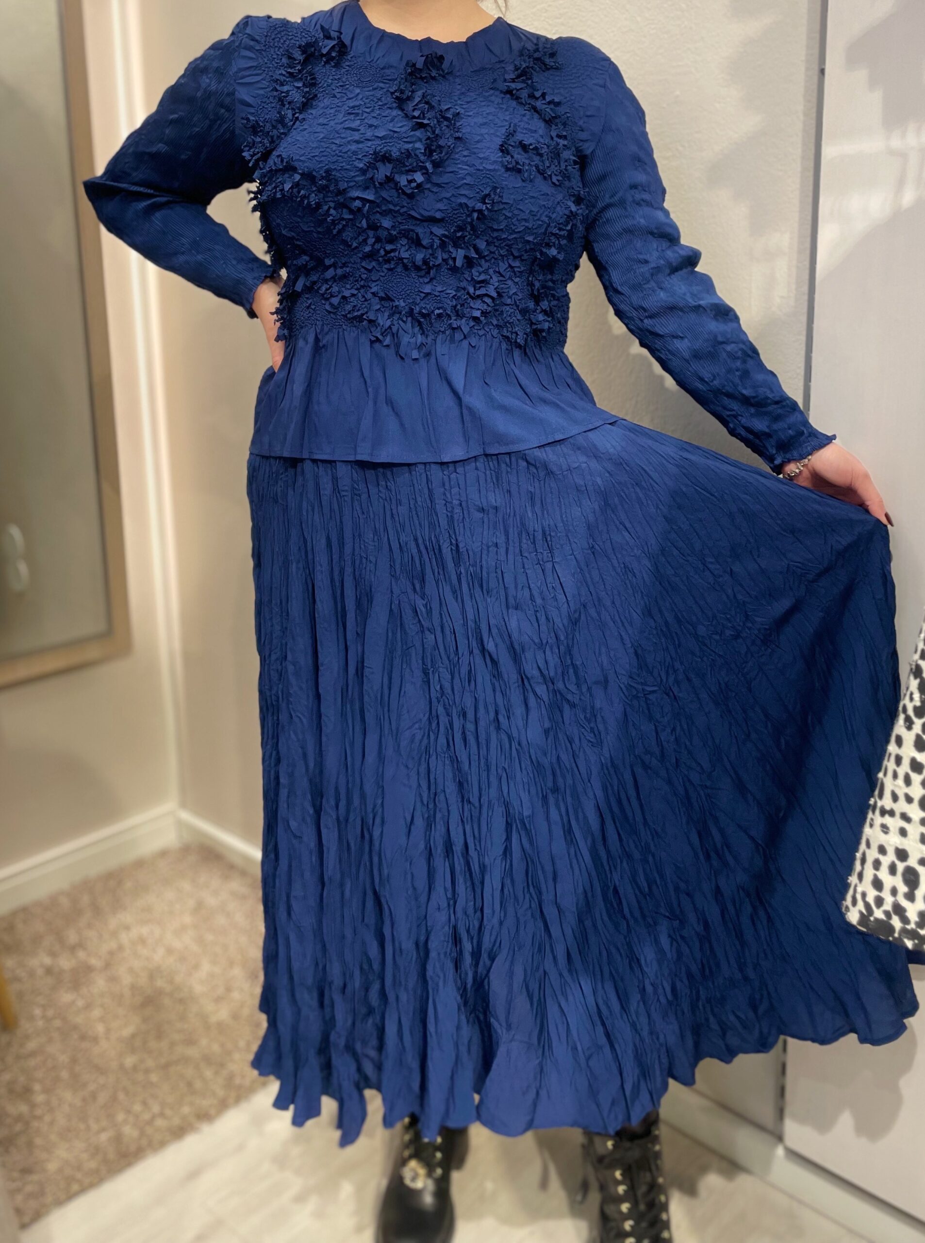 Yhden koon 2-os rypytetty mekko, sininen