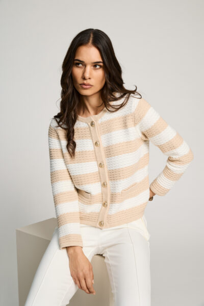 Micha neulejakku leveät raidat, valkoinen/beige