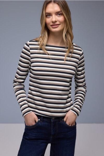 Street One puuvillapaita, sinibeigeraidallinen