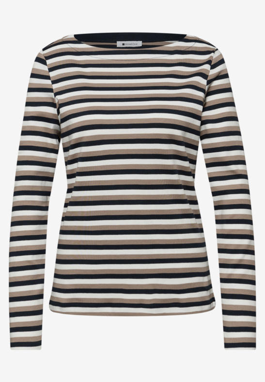 Street One puuvillapaita, sinibeigeraidallinen - Image 4