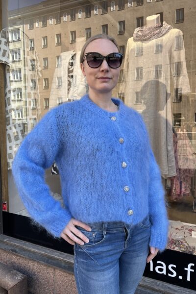 Mohair neuletakki timanttinapeilla, sininen