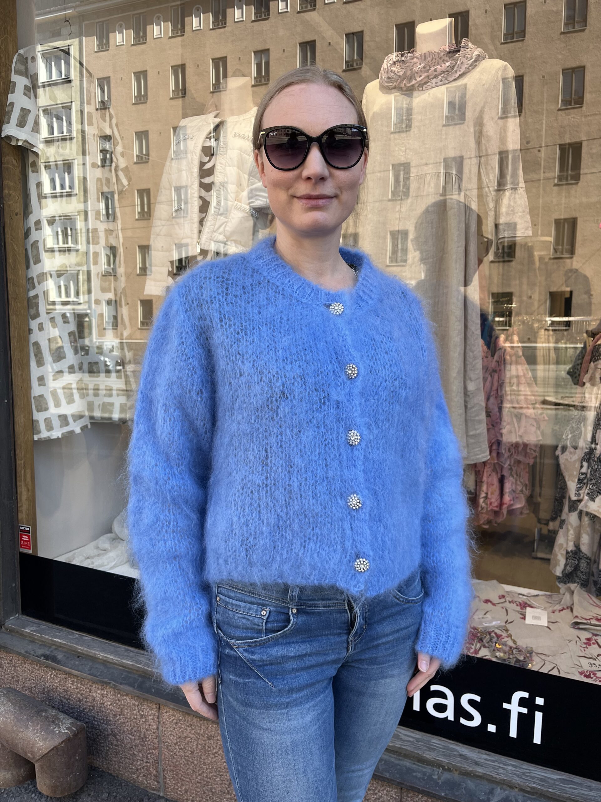 Mohair neuletakki timanttinapeilla, sininen - Image 2
