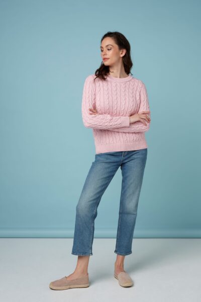 Skovhuus palmikkoneule 100% luomupuuvillaa, vaaleanpunainen