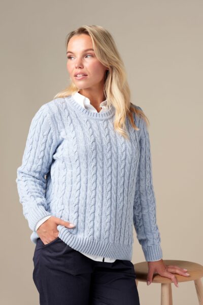 Skovhuus palmikkoneule 100% luomupuuvillaa, vaaleansininen