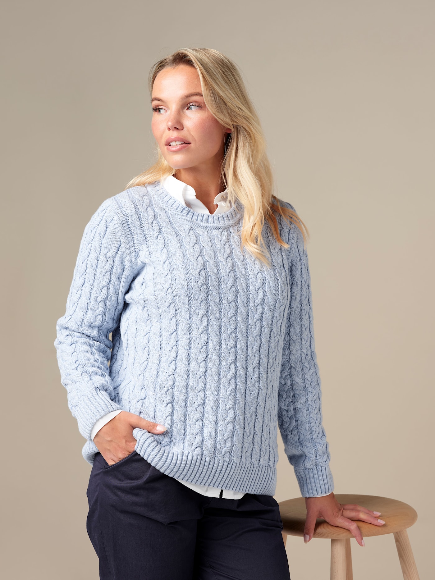 Skovhuus palmikkoneule 100% luomupuuvillaa, vaaleansininen