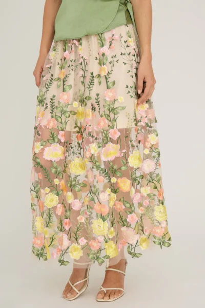 A-View Fuschia brodeerattu hame, keltainen