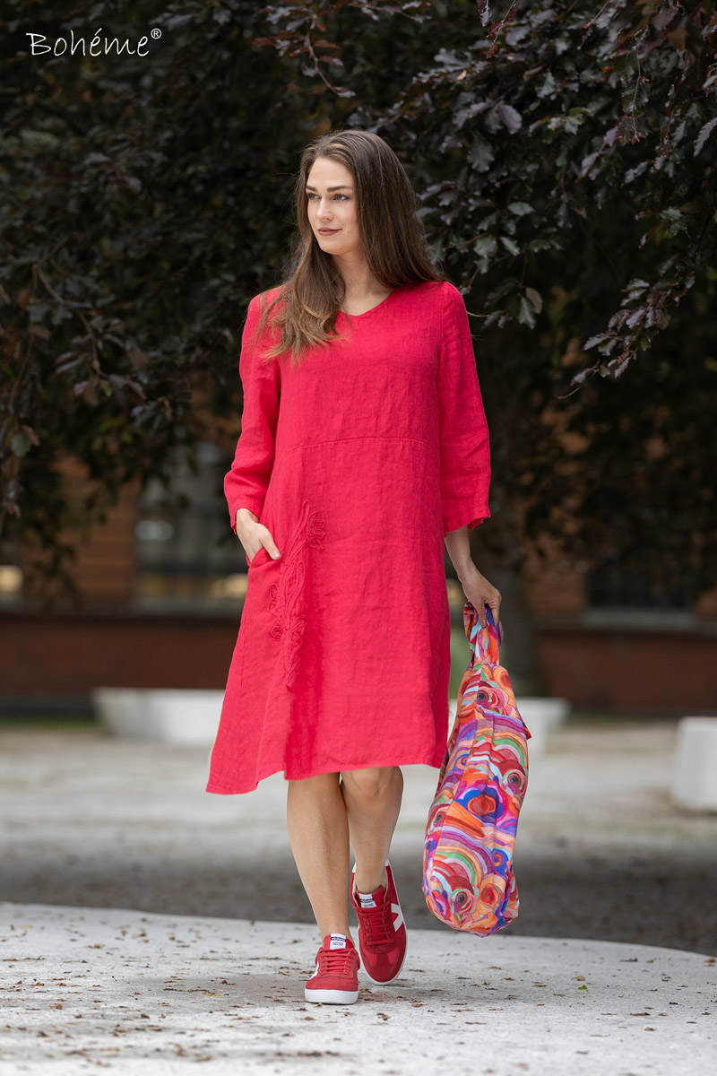 Bohéme pellavamekko, vadelma - Image 4