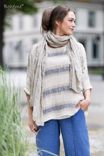 Bohéme oversize pellavapusero, raidallinen