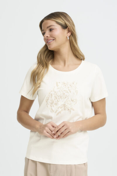 Fransa Frevani luonnonvalkoinen t-paita, tiikeriprintti