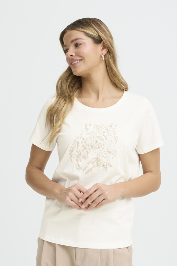 Fransa Frevani luonnonvalkoinen t-paita, tiikeriprintti