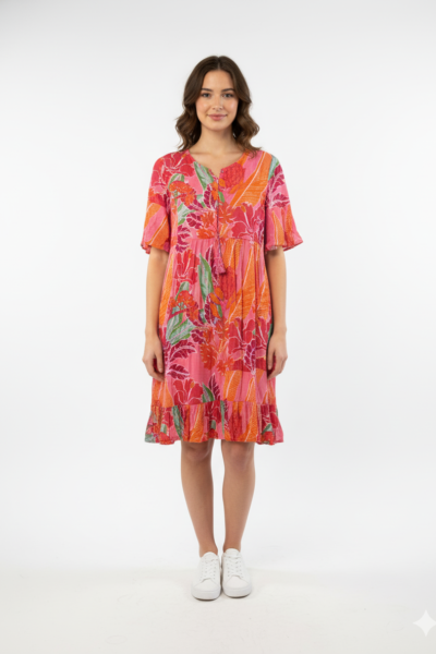 One Summer hihallinen tunikamekko, pinkki/oranssi