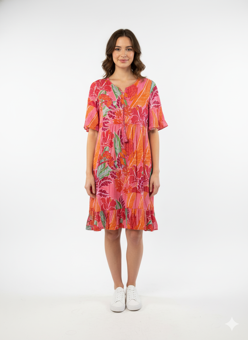 One Summer hihallinen tunikamekko, pinkki/oranssi
