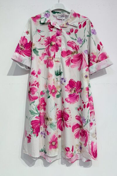 Mekkotunika kauluksin, valkoinen/pinkki