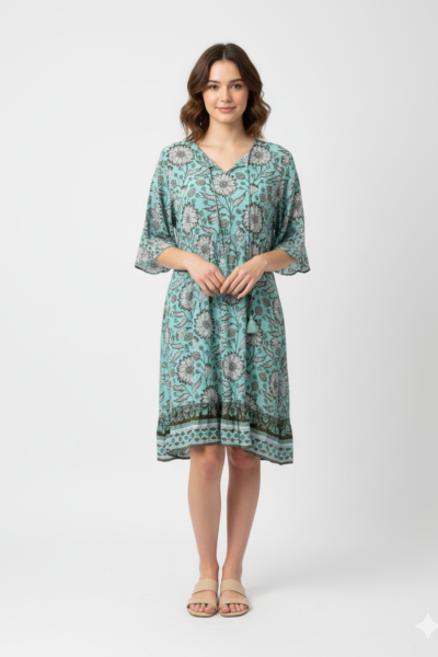One Summer lyhythihainen tunikamekko, turkoosi/kukallinen