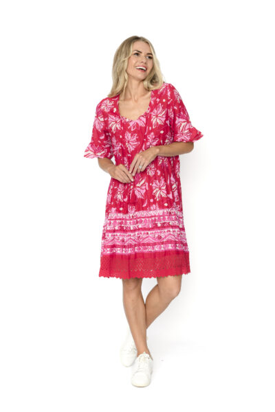 One Summer Hannah lyhythihainen tunika, punainen/valkoinen/pinkki