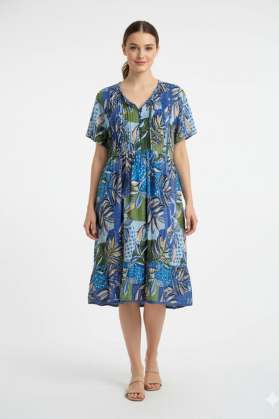 One Summer lyhythihainen tunikamekko, sininen/vihreä