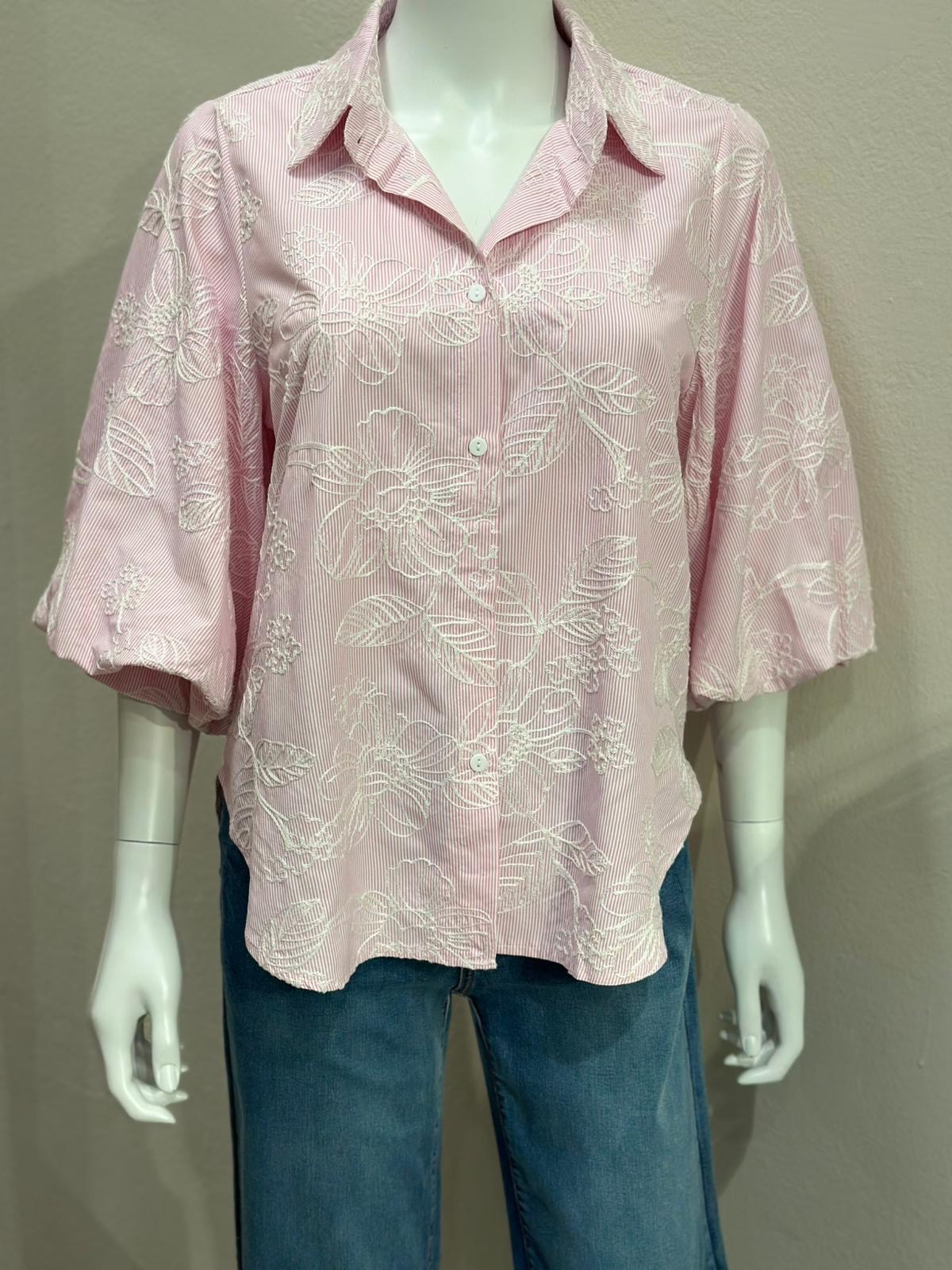 Pusero puhvihihalla, vaaleanpunainen