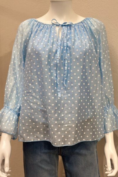 Pusero joustavalla pääntiellä, vaaleansininen/pallot