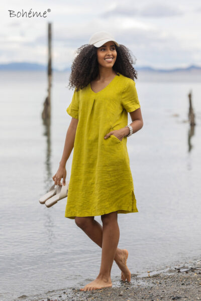 Bohéme pellavamekko, limenvihreä