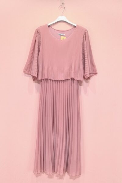 Juhlava pliseerattu mekko, vanha roosa