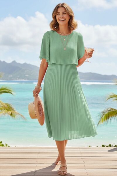 Juhlava pliseerattu mekko, vihreä