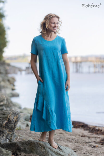 Bohéme pellavamekko, turkoosi
