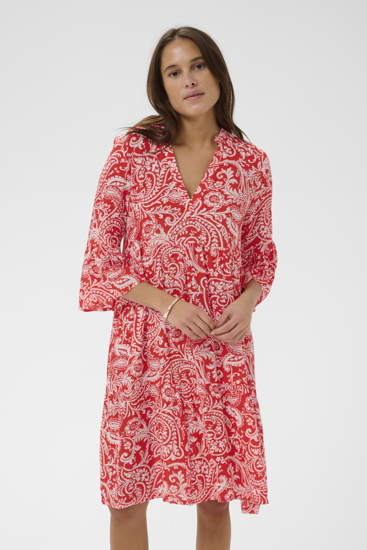 Kaffe KAellen Amber mekko, punavalkoinen