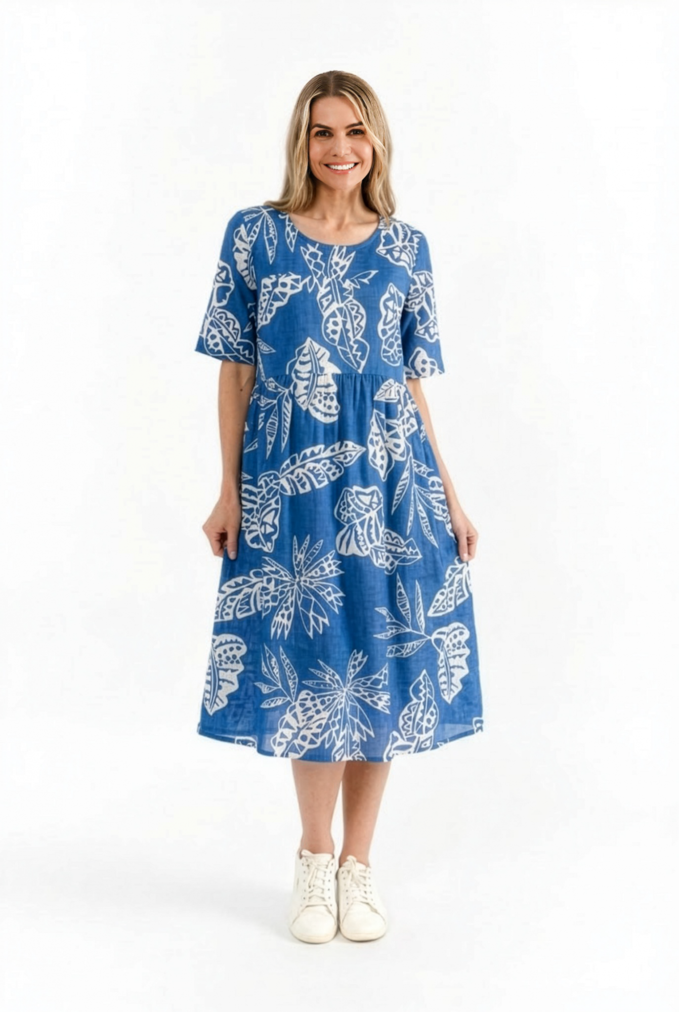 One Summer Yvonne mekko, sininen/valkoiset lehtikuviot