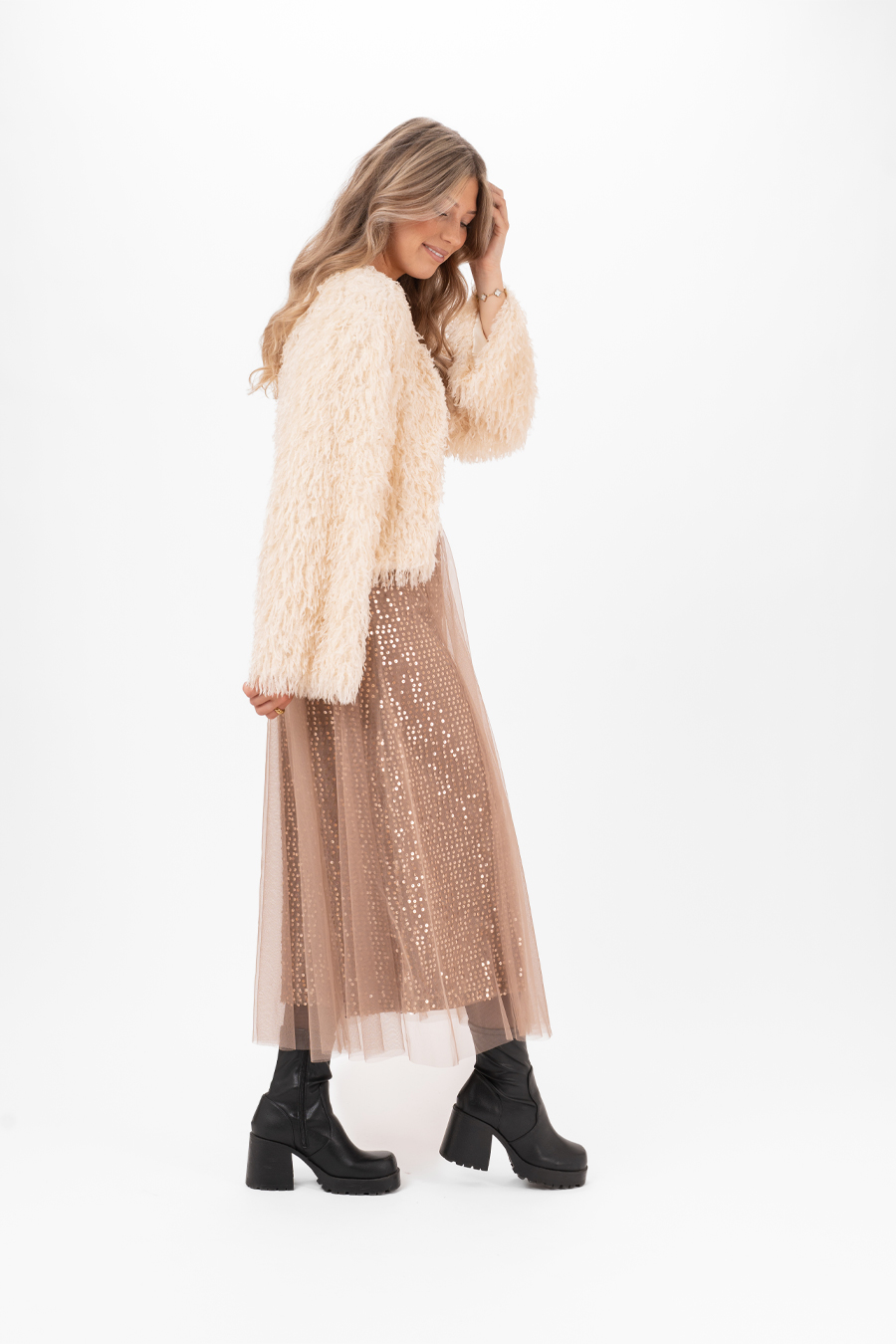 Capri Collection Cherie paljettihame, toffee - Image 4