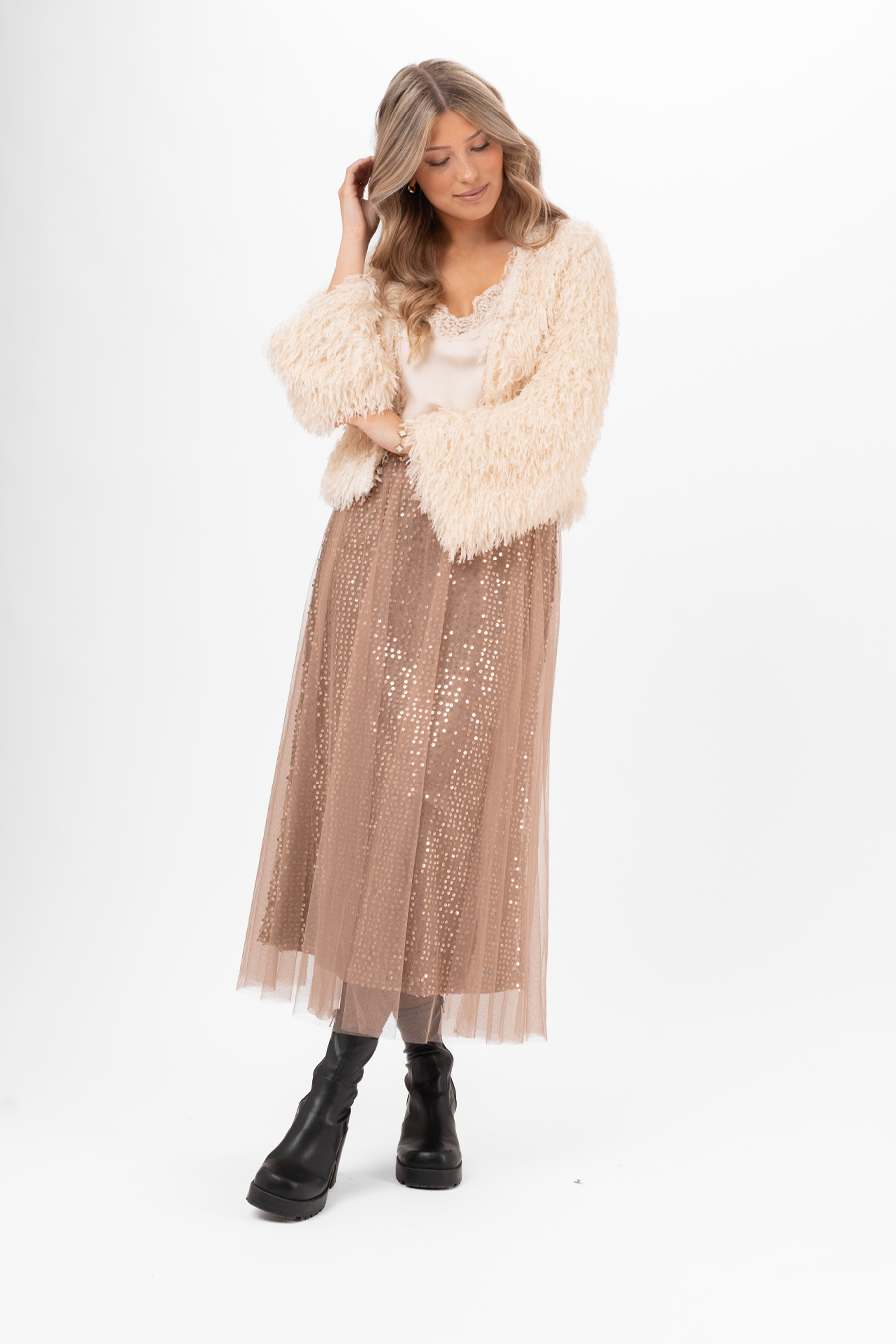 Capri Collection Cherie paljettihame, toffee - Image 2