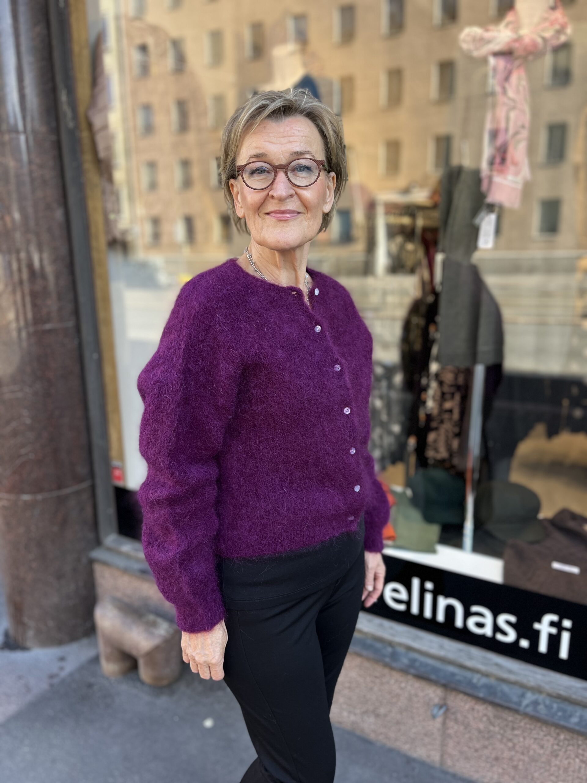 Mohair neuletakki napeilla, luumu - Image 2