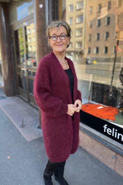Mohair pitkä neuletakki, viininpunainen