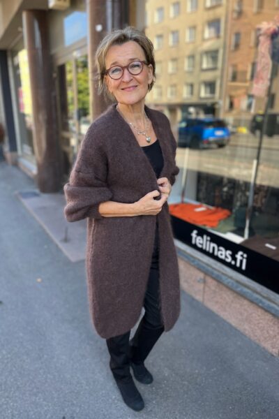 Mohair pitkä neuletakki, ruskea