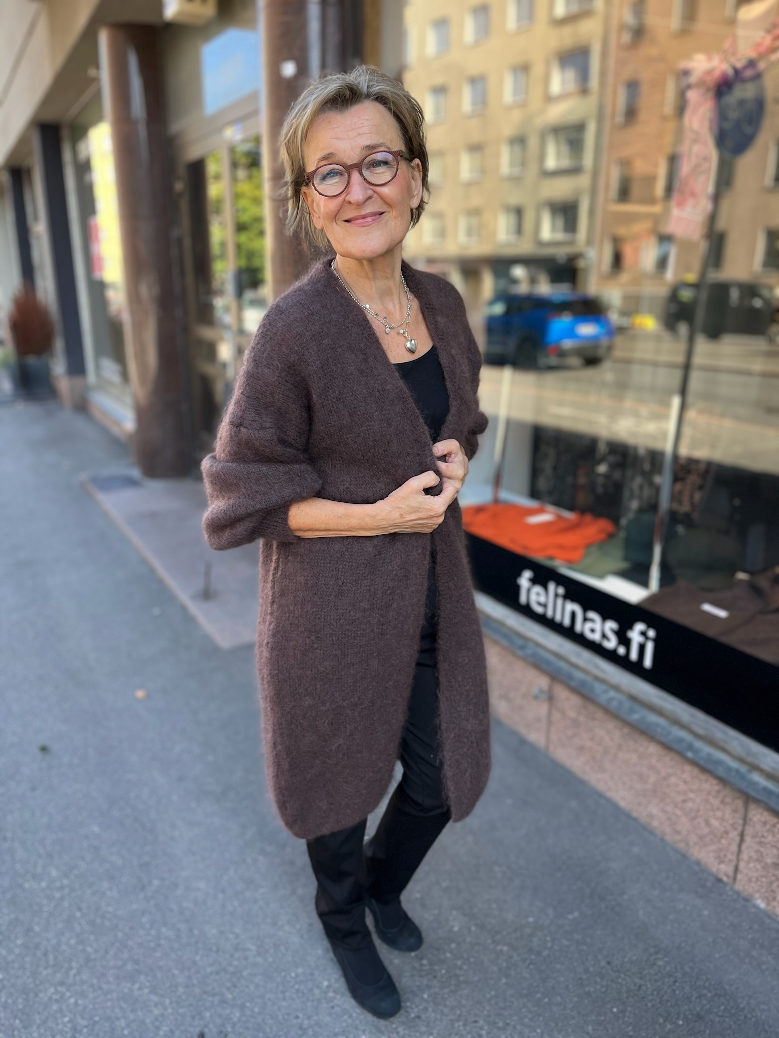 Mohair pitkä neuletakki, ruskea