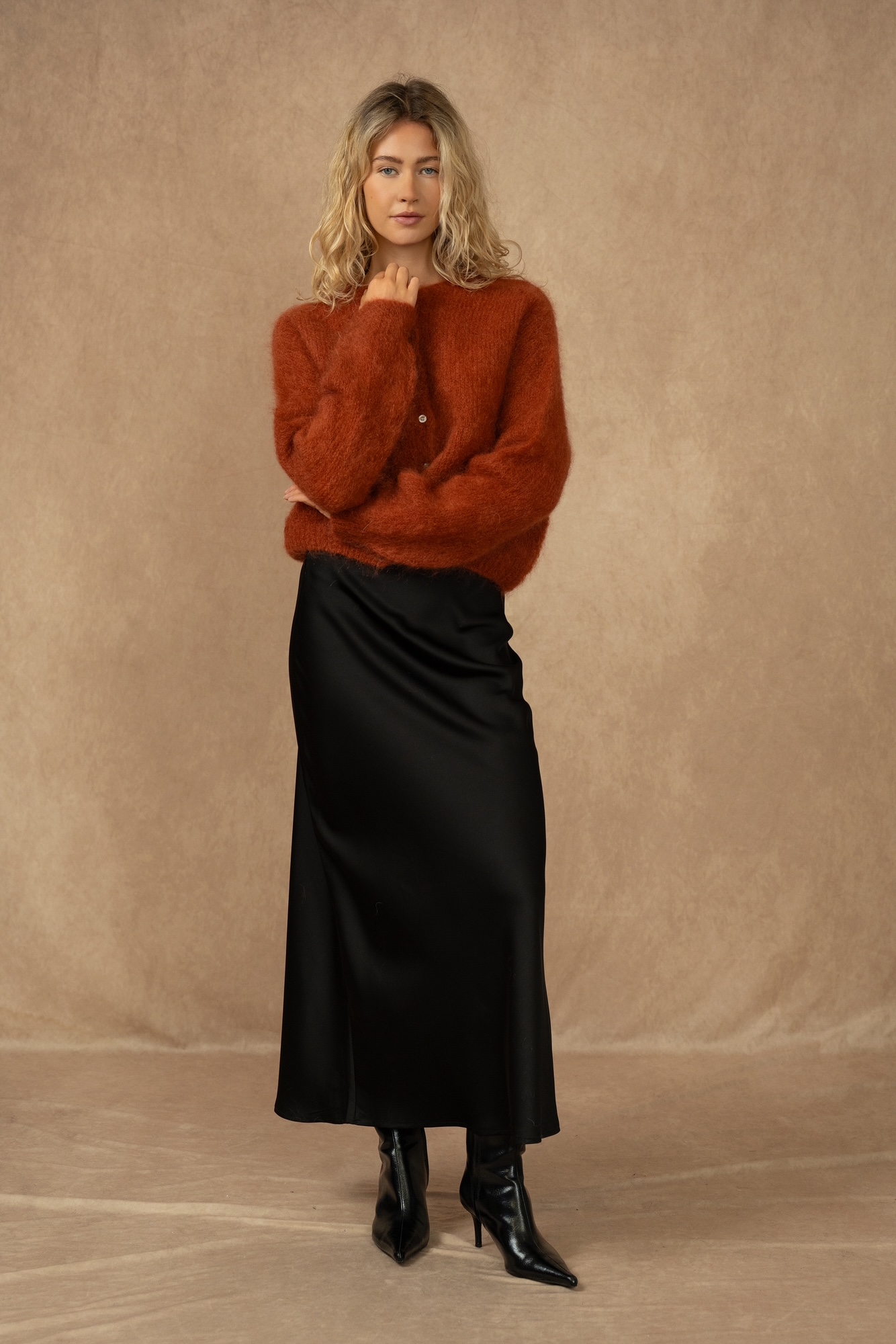 Mohair neuletakki napeilla, terrakotta - Image 3