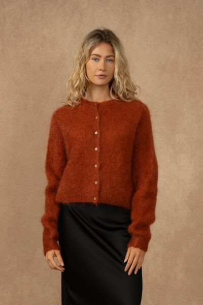 Mohair neuletakki napeilla, terrakotta