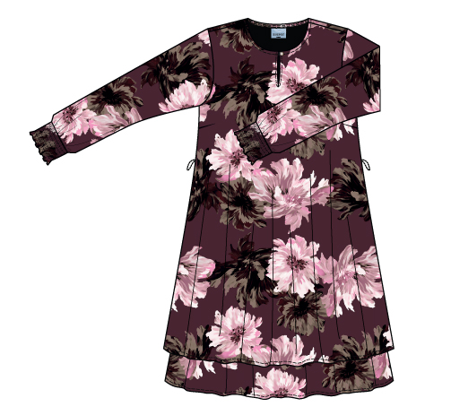 Zhenzi Maria mekko, viininpunainen/kukka - Image 3