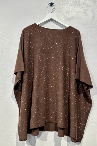 Yhdenkoon neulepusero koristekivin, ruskea