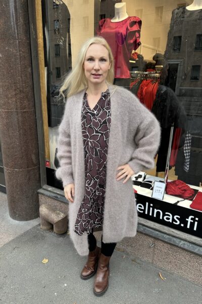 Mohair pitkä neuletakki, vaalea beige